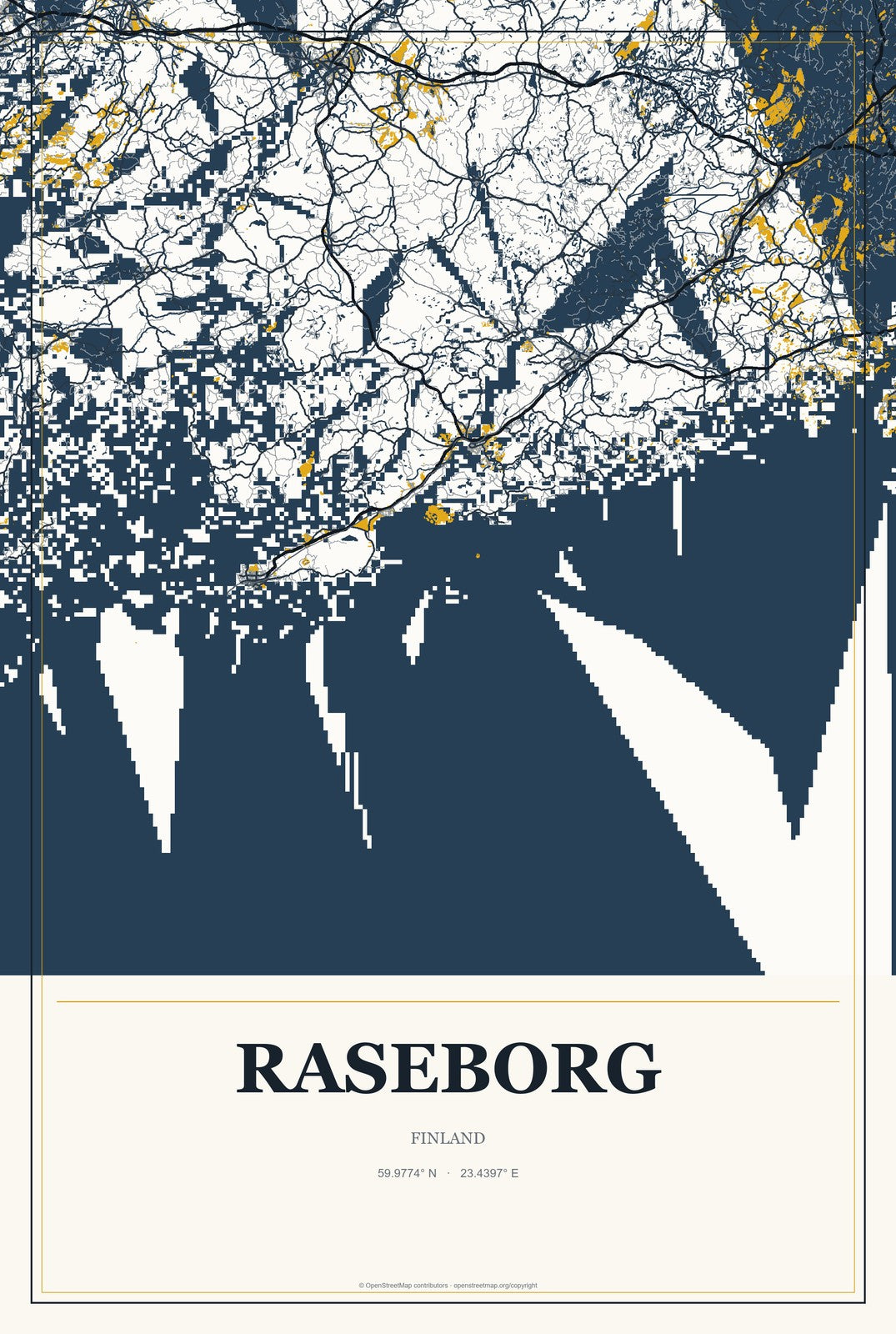 Raseborg, Finland City Map Aluminum Sign in Citrine Modern style