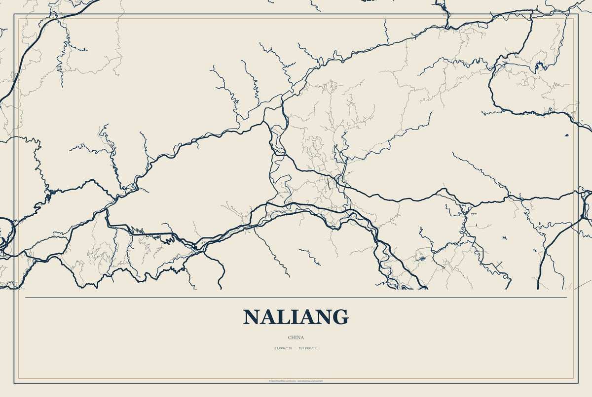 Naliang, China City Map Aluminum Sign in Coastal Cutout style