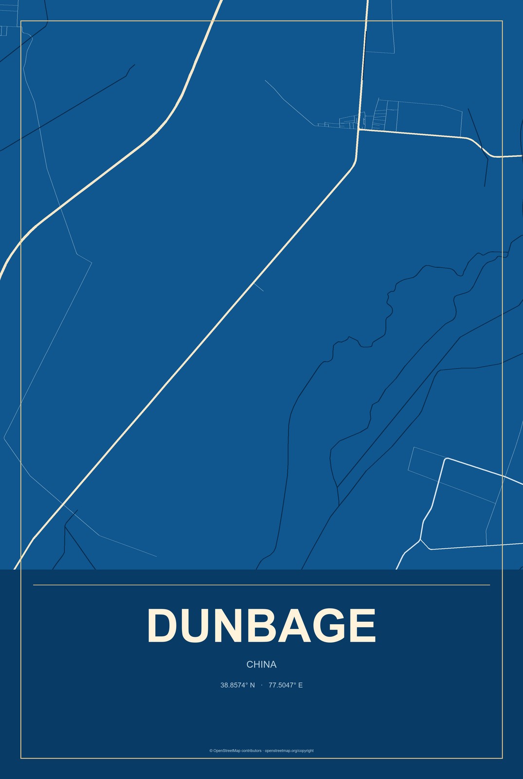 Dunbage, China City Map Aluminum Sign in Harbor Cobalt style