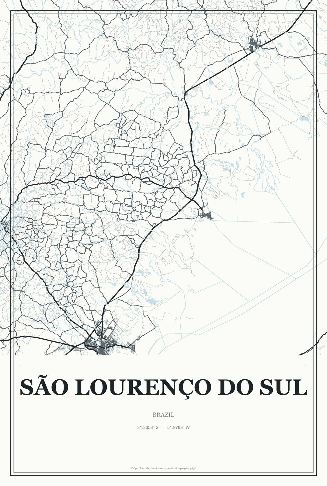 São Lourenço do Sul, Brazil City Map Aluminum Sign in Gallery Air style