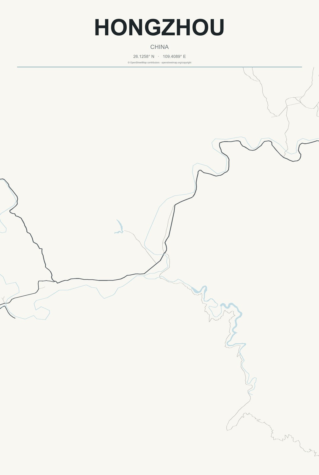 Hongzhou, China City Map Aluminum Sign in Headline Atlas style