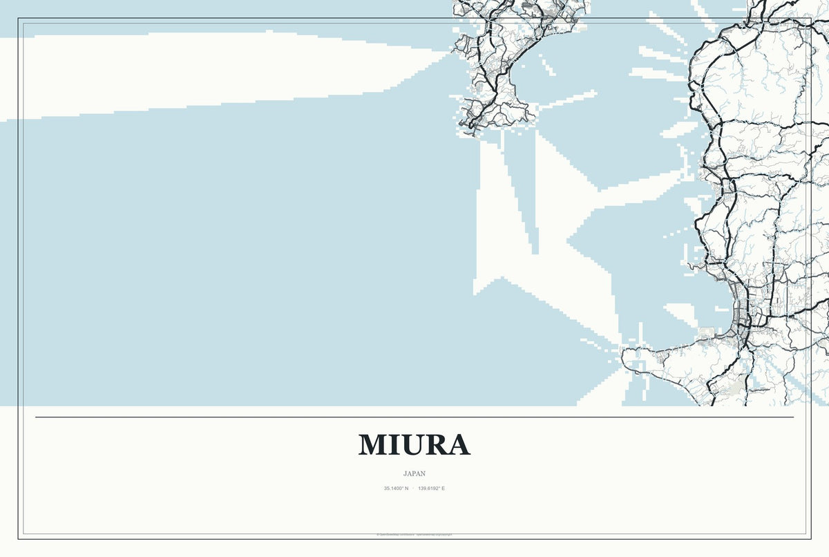 Miura, Japan City Map Aluminum Sign in Gallery Air style