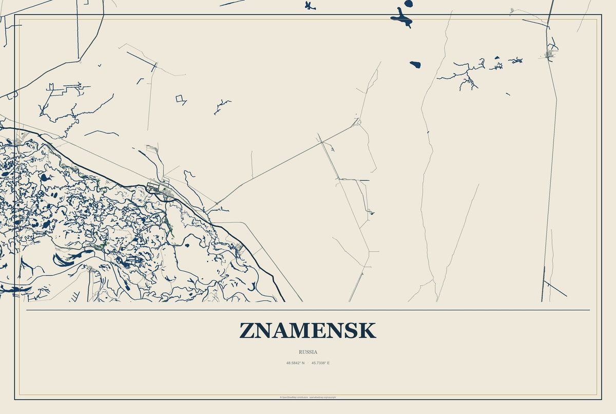 Znamensk, Russia City Map Aluminum Sign in Coastal Cutout style