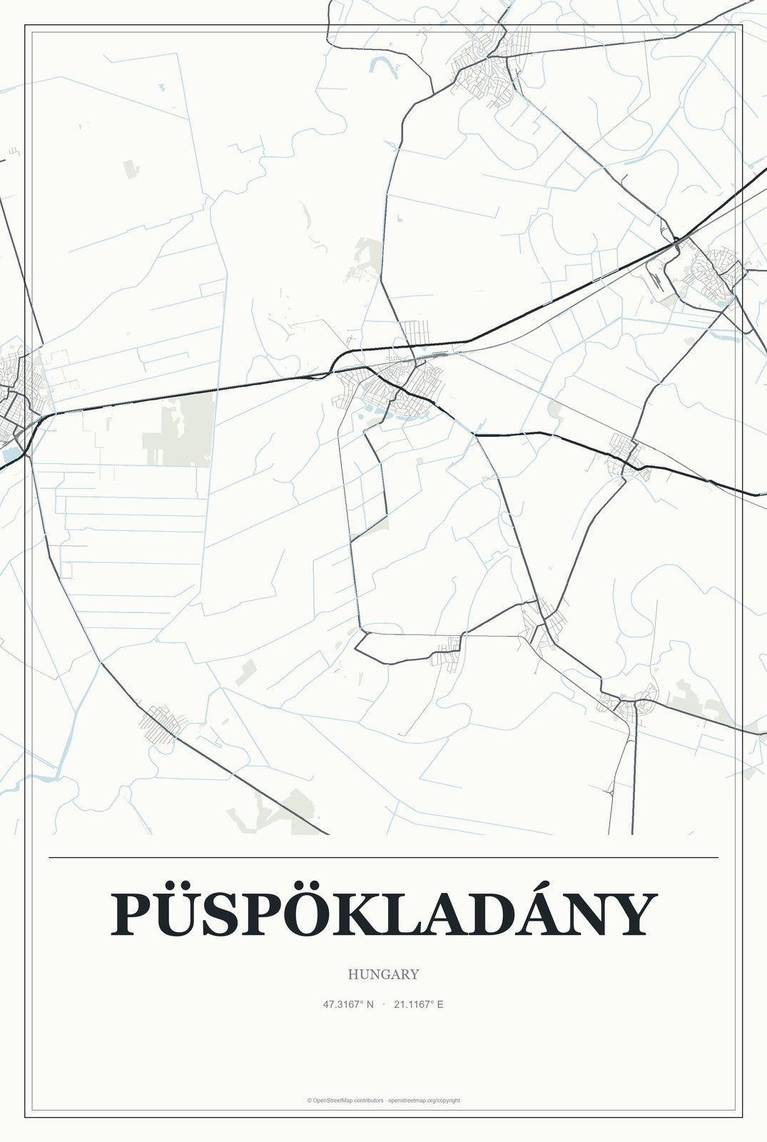 Püspökladány, Hungary City Map Aluminum Sign in Gallery Air style