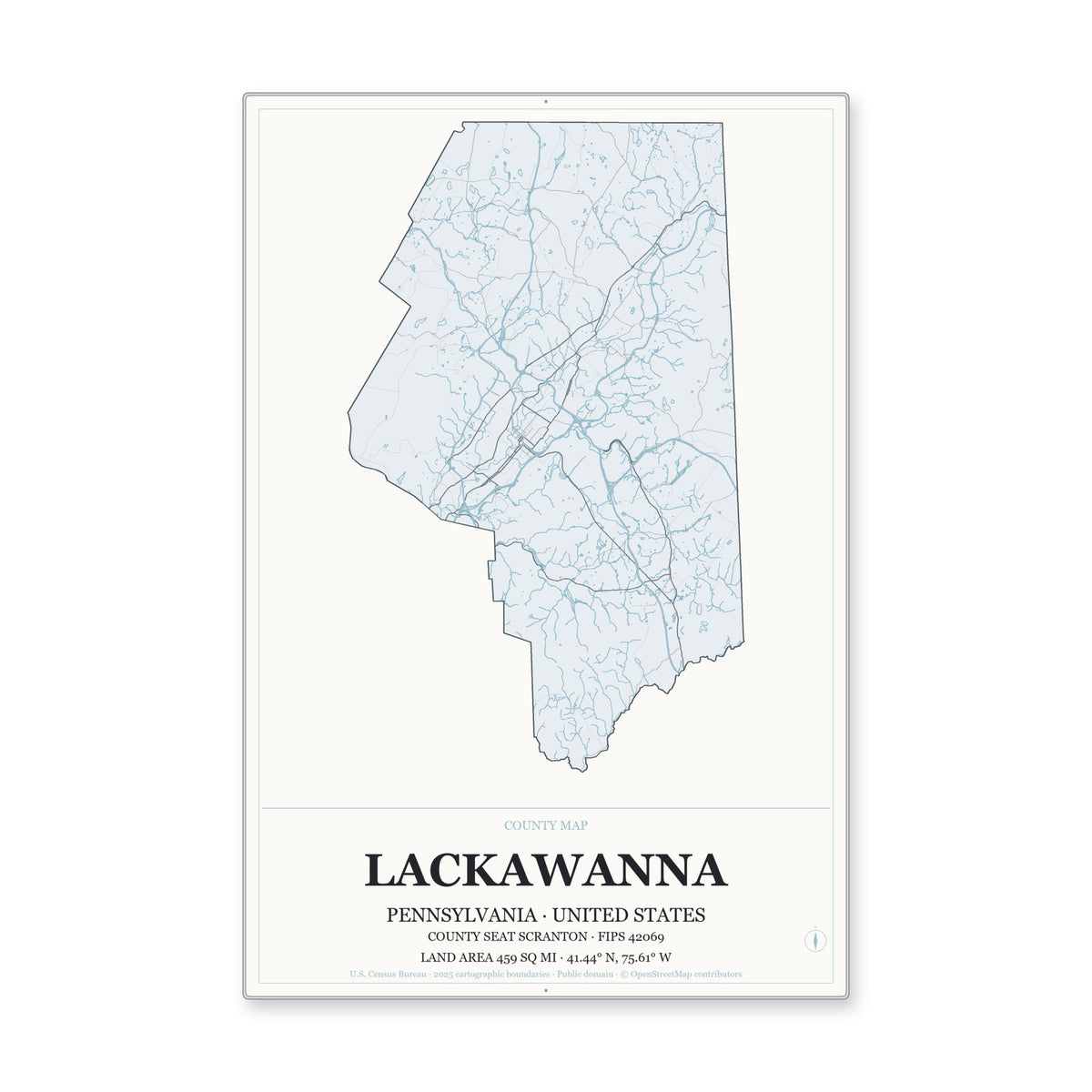 Lackawanna County, Pennsylvania Map Aluminum Sign in Gallery Air style