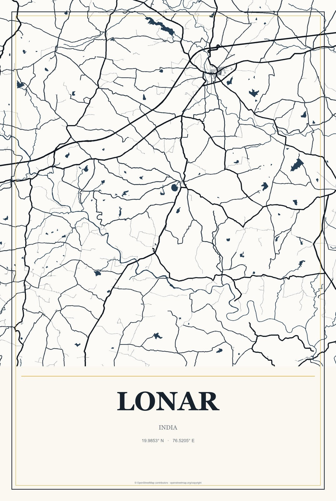 Lonar, India City Map Aluminum Sign in Citrine Modern style