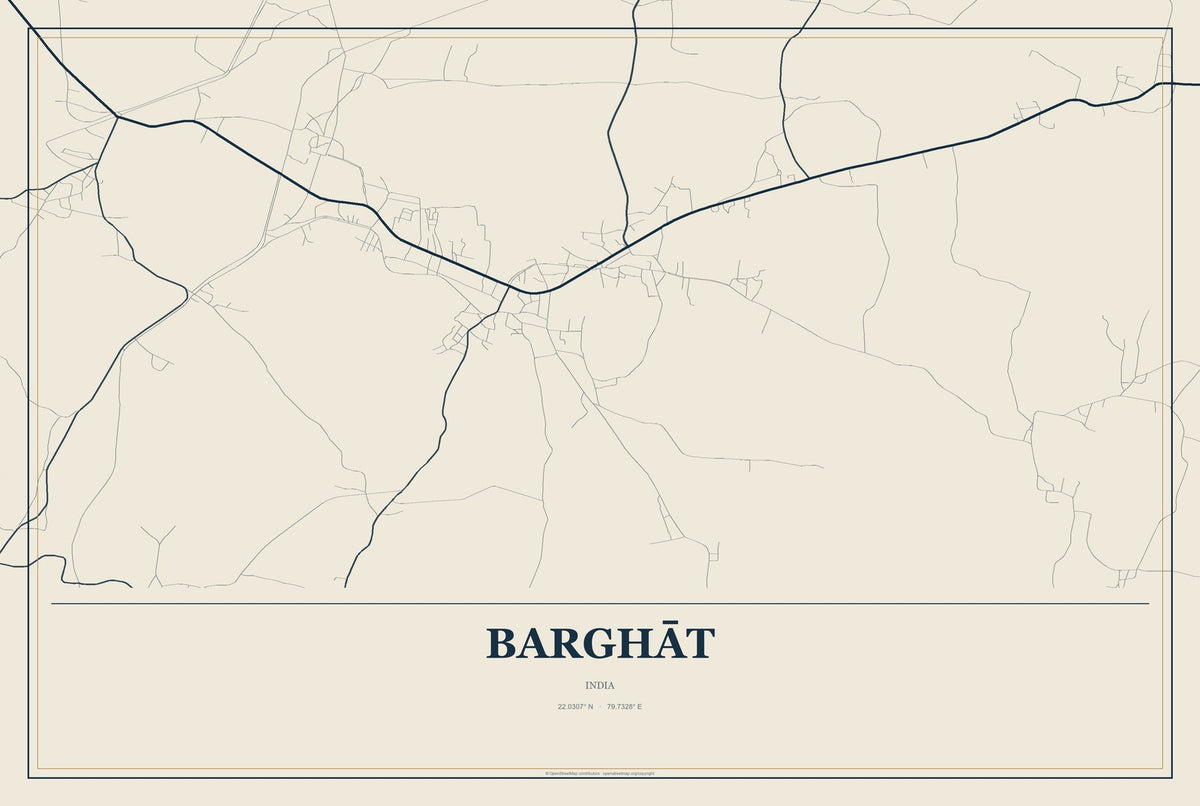 Barghāt, India City Map Aluminum Sign in Coastal Cutout style