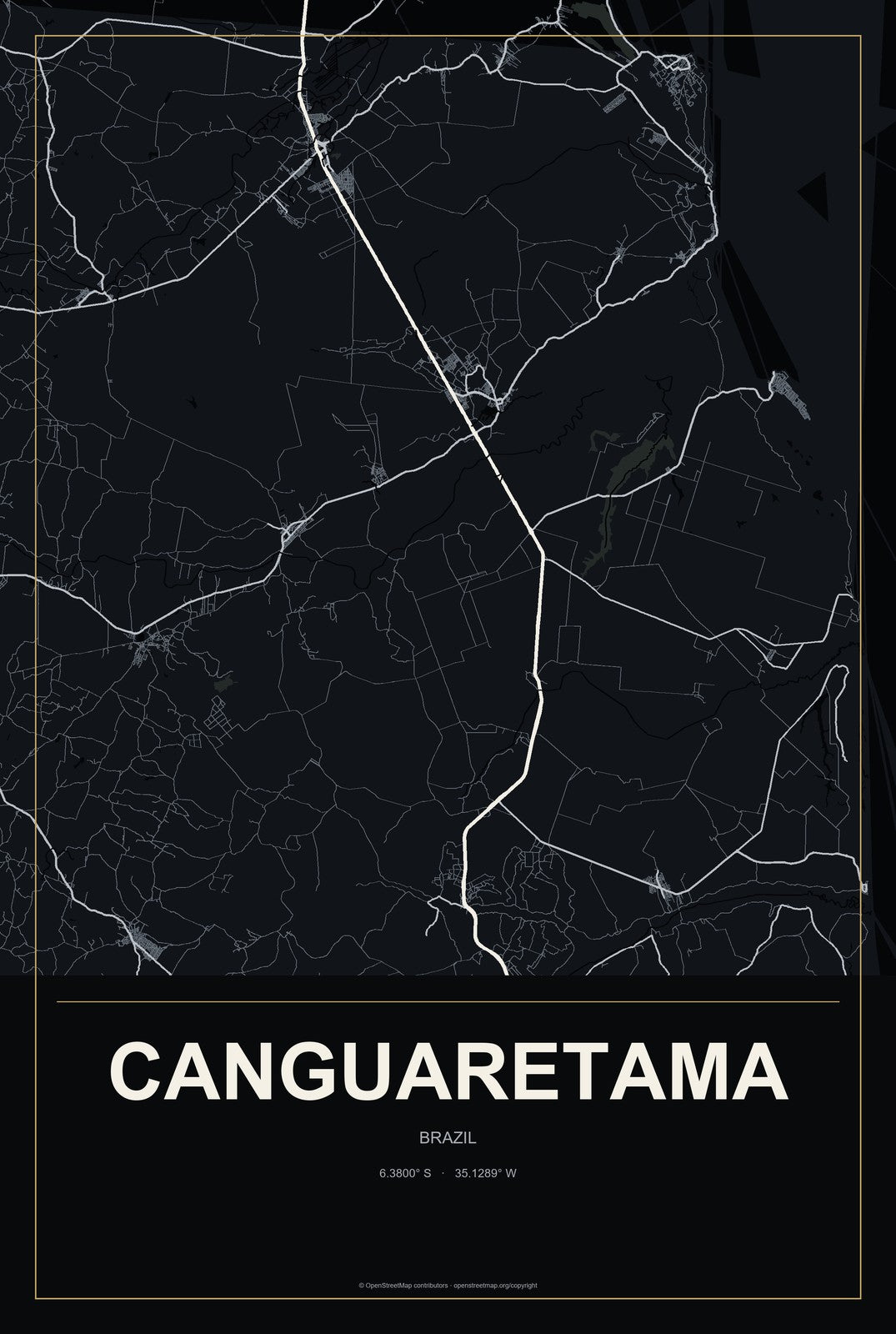 Canguaretama, Brazil City Map Aluminum Sign in Metropolitan Noir style