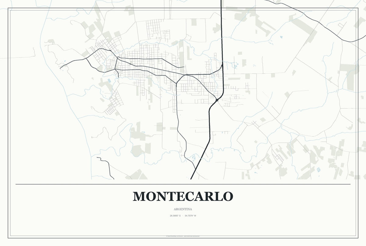Montecarlo, Argentina City Map Aluminum Sign in Gallery Air style