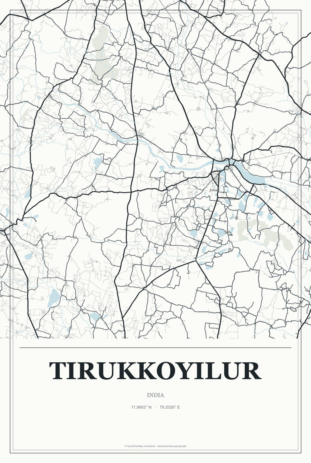 Tirukkoyilur, India City Map Aluminum Sign in Gallery Air style