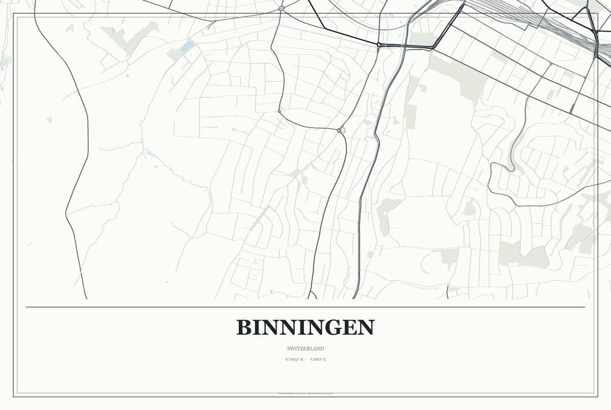 Binningen, Switzerland City Map Aluminum Sign in Gallery Air style