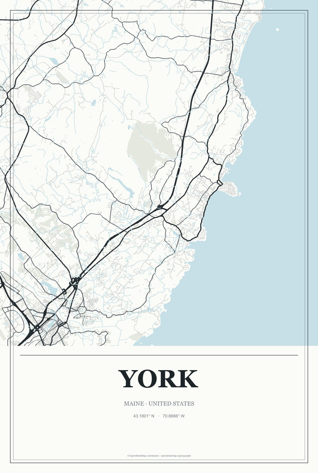 York, Maine City Map Aluminum Sign in Gallery Air style