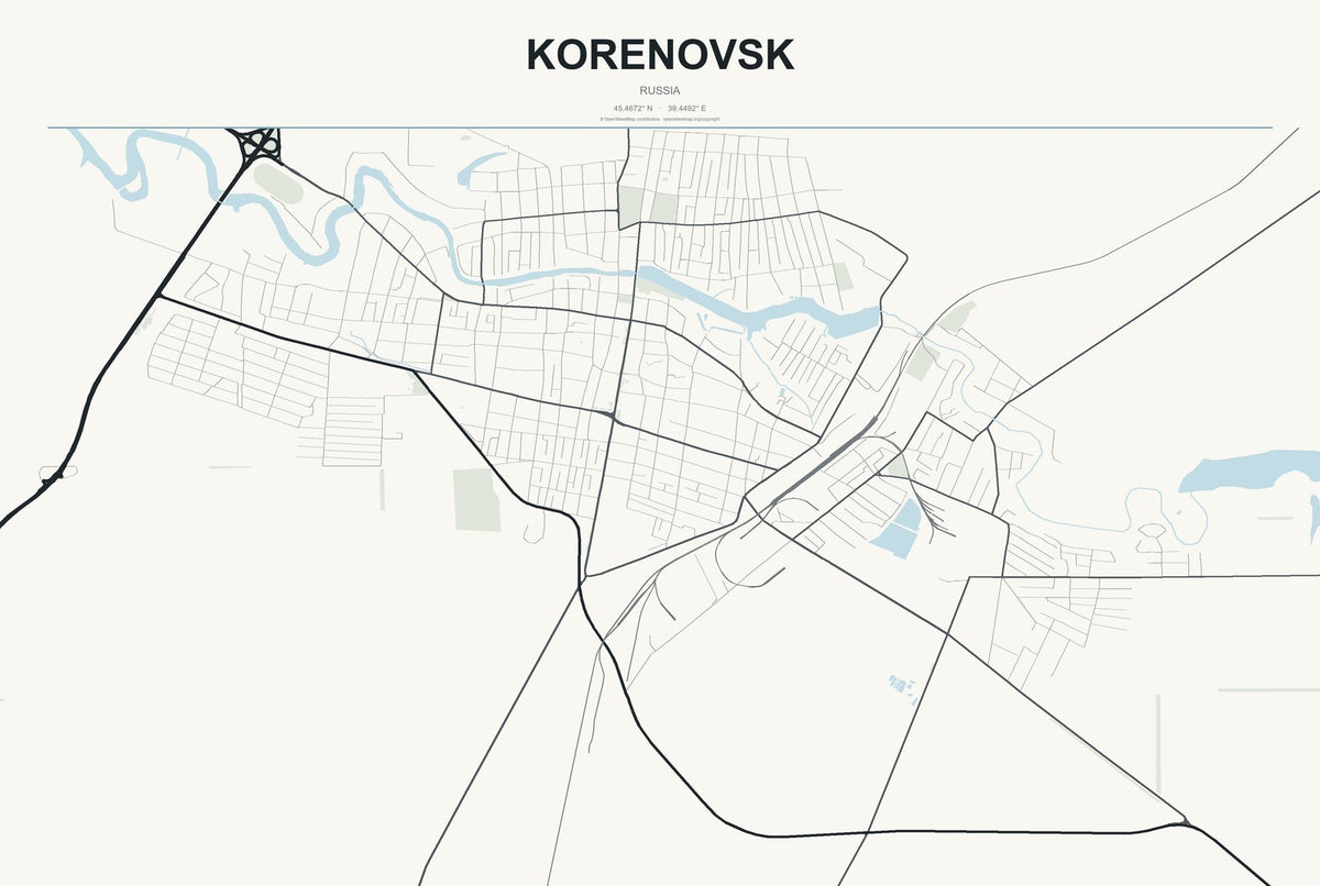 Korenovsk, Russia City Map Aluminum Sign in Headline Atlas style