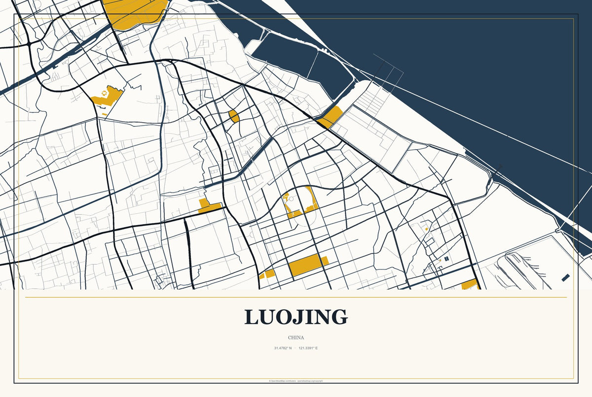 Luojing, China City Map Aluminum Sign in Citrine Modern style