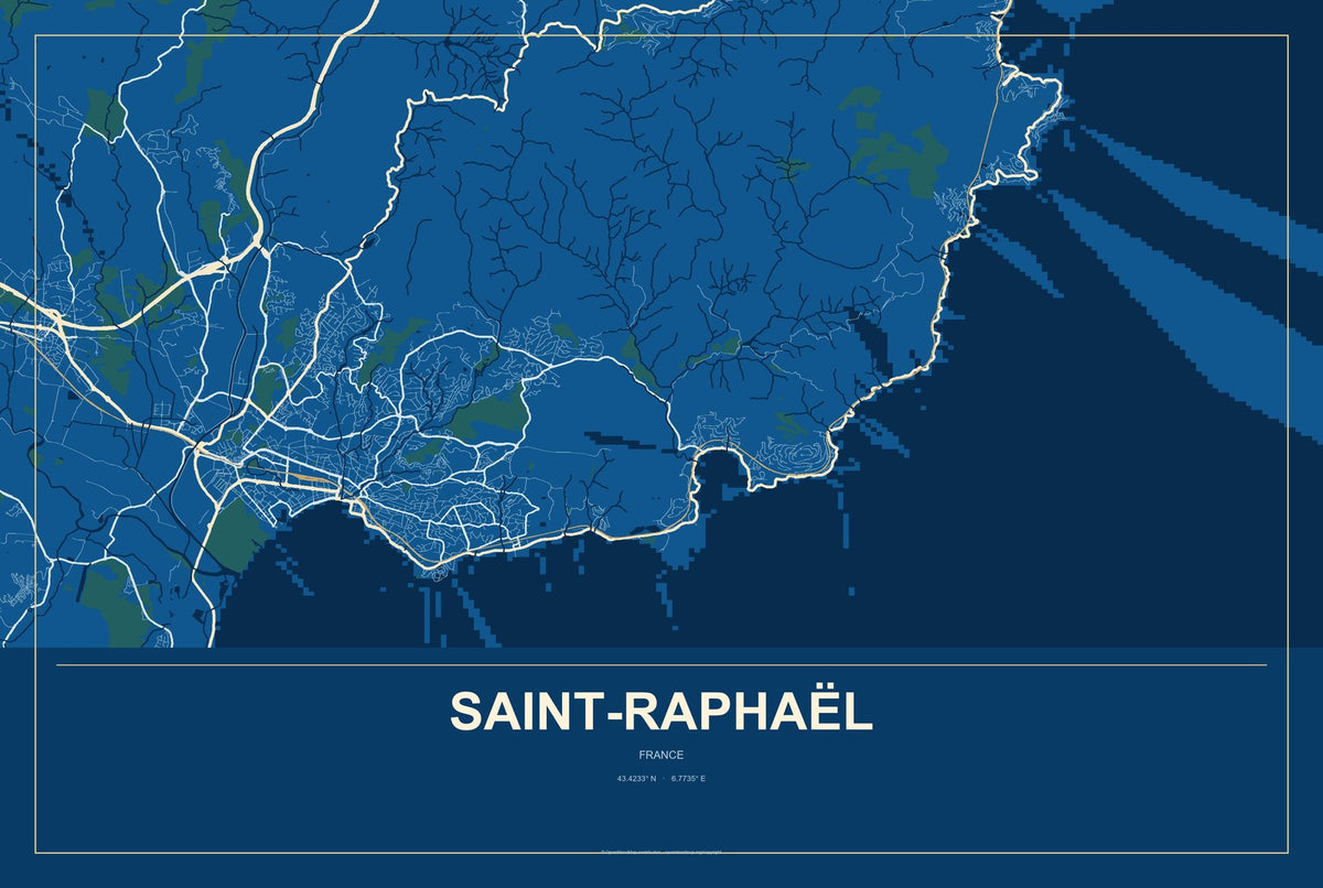 Saint-Raphaël, France City Map Aluminum Sign in Harbor Cobalt style