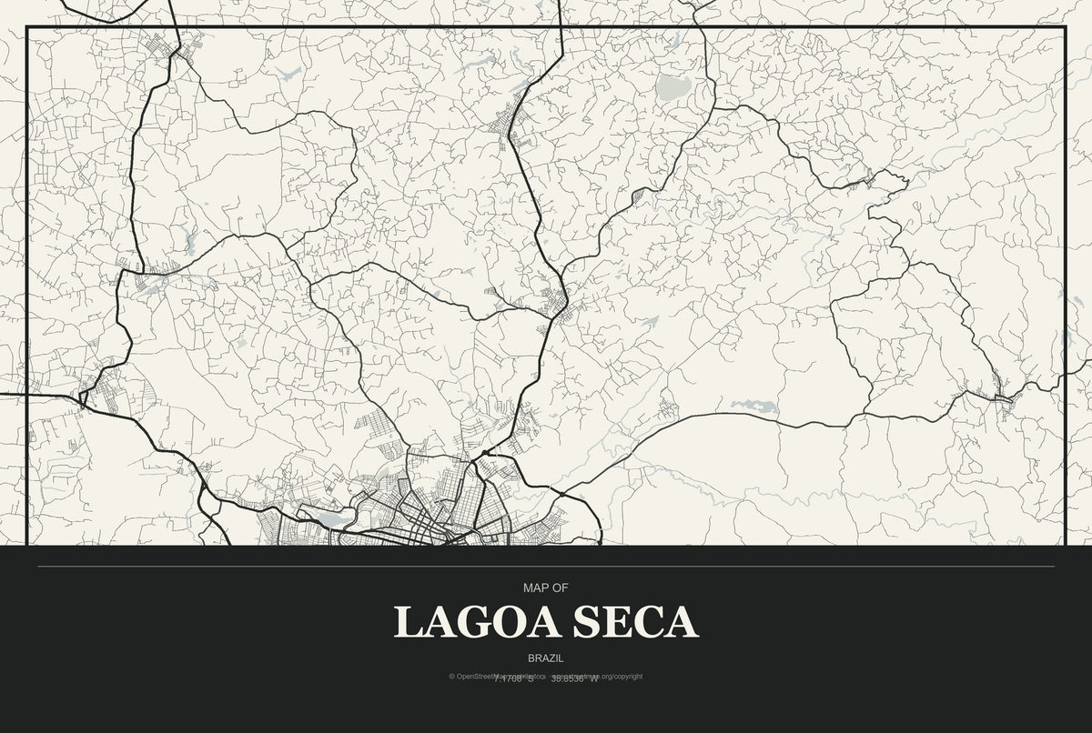 Lagoa Seca, Brazil City Map Aluminum Sign in Museum Plaque style