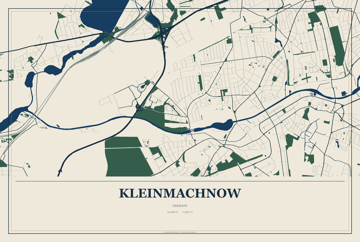 Kleinmachnow, Germany City Map Aluminum Sign in Coastal Cutout style