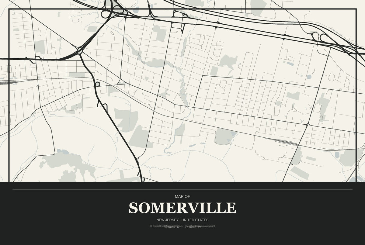 Somerville, New Jersey City Map Aluminum Sign in Museum Plaque style