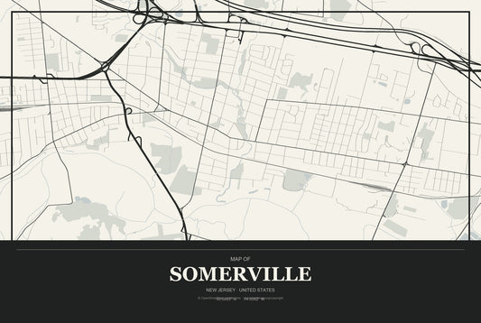 Somerville, New Jersey City Map Aluminum Sign in Museum Plaque style