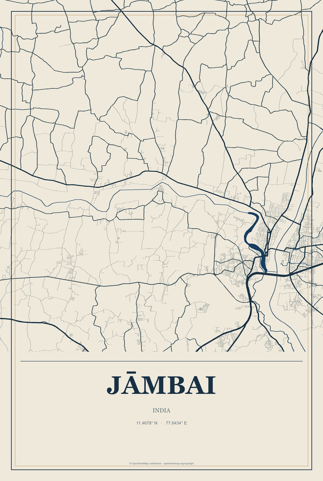 Jāmbai, India City Map Aluminum Sign in Coastal Cutout style