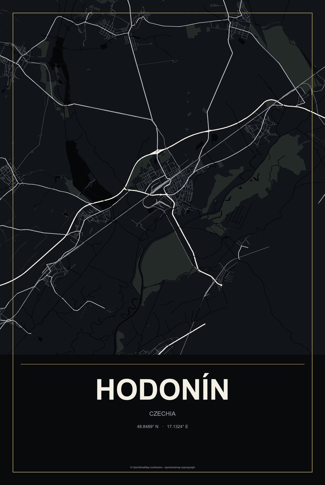 Hodonín, Czechia City Map Aluminum Sign in Metropolitan Noir style