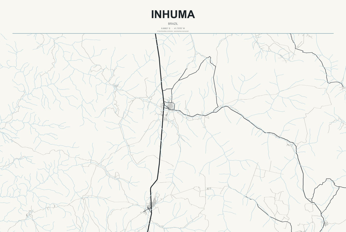 Inhuma, Brazil City Map Aluminum Sign in Headline Atlas style