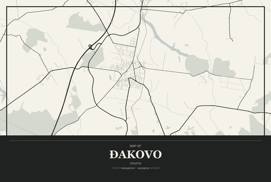 Đakovo, Croatia City Map Aluminum Sign in Museum Plaque style
