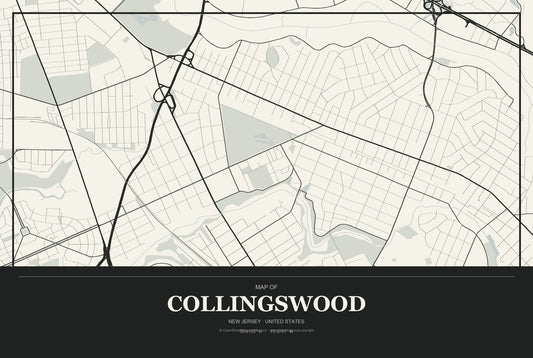 Collingswood, New Jersey City Map Aluminum Sign in Museum Plaque style