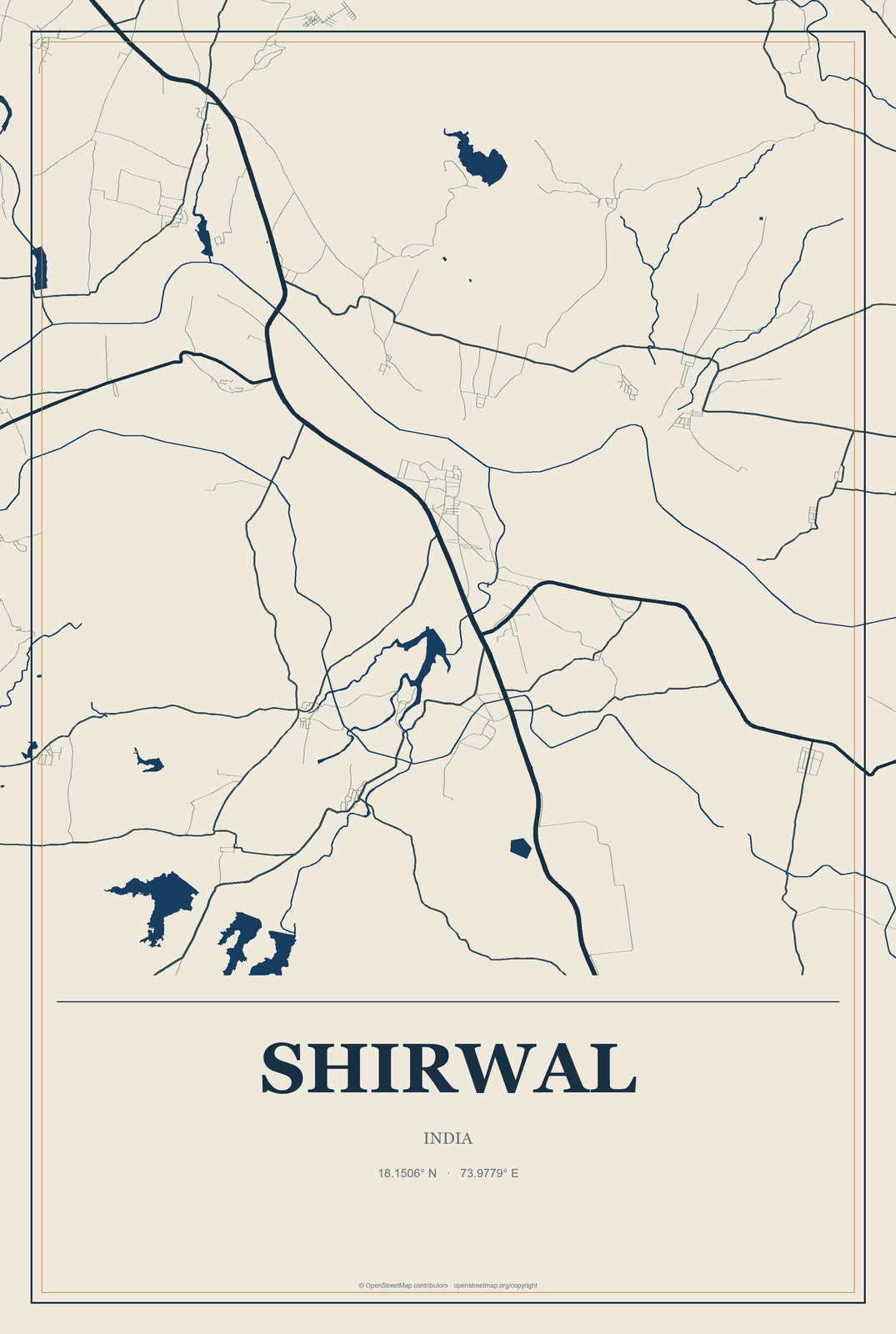 Shirwal, India City Map Aluminum Sign in Coastal Cutout style