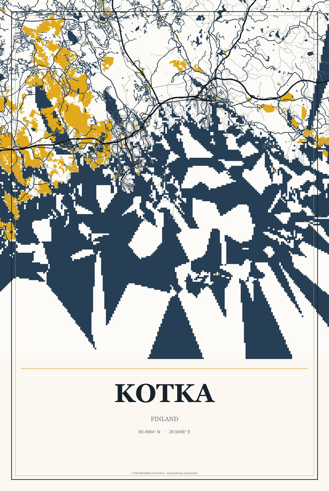 Kotka, Finland City Map Aluminum Sign in Citrine Modern style