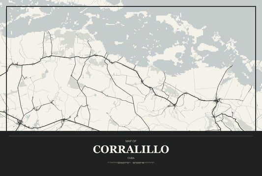 Corralillo, Cuba City Map Aluminum Sign in Museum Plaque style