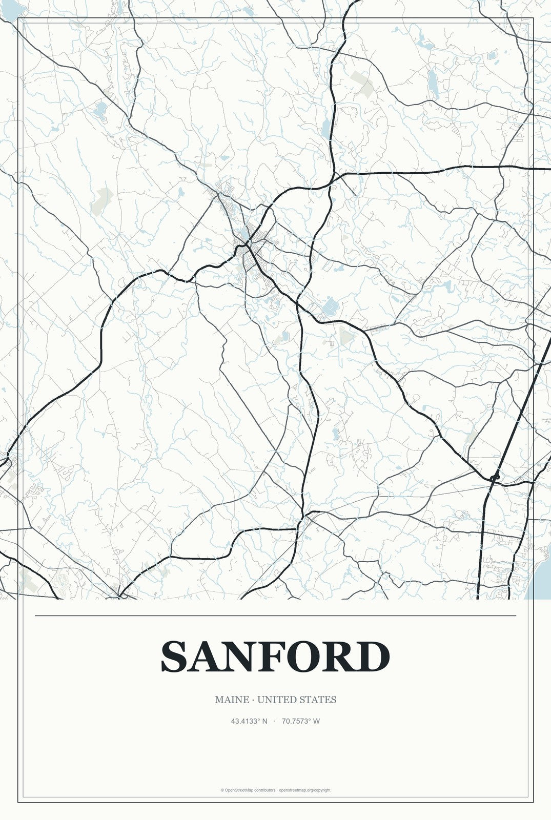Sanford, Maine City Map Aluminum Sign in Gallery Air style