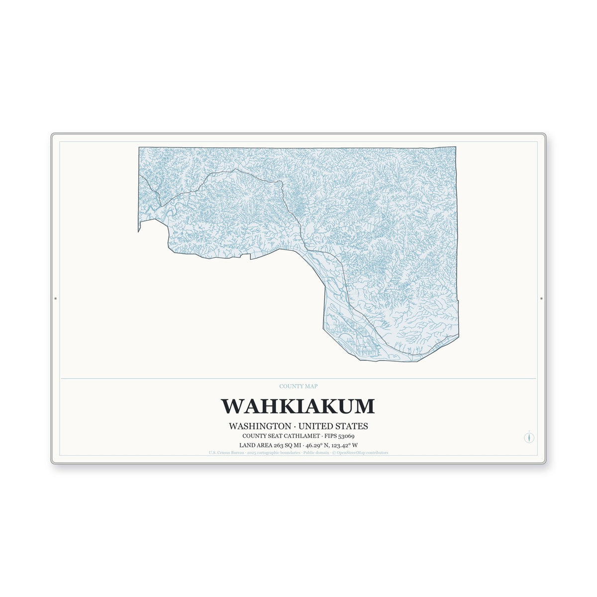 Wahkiakum County, Washington Map Aluminum Sign in Gallery Air style