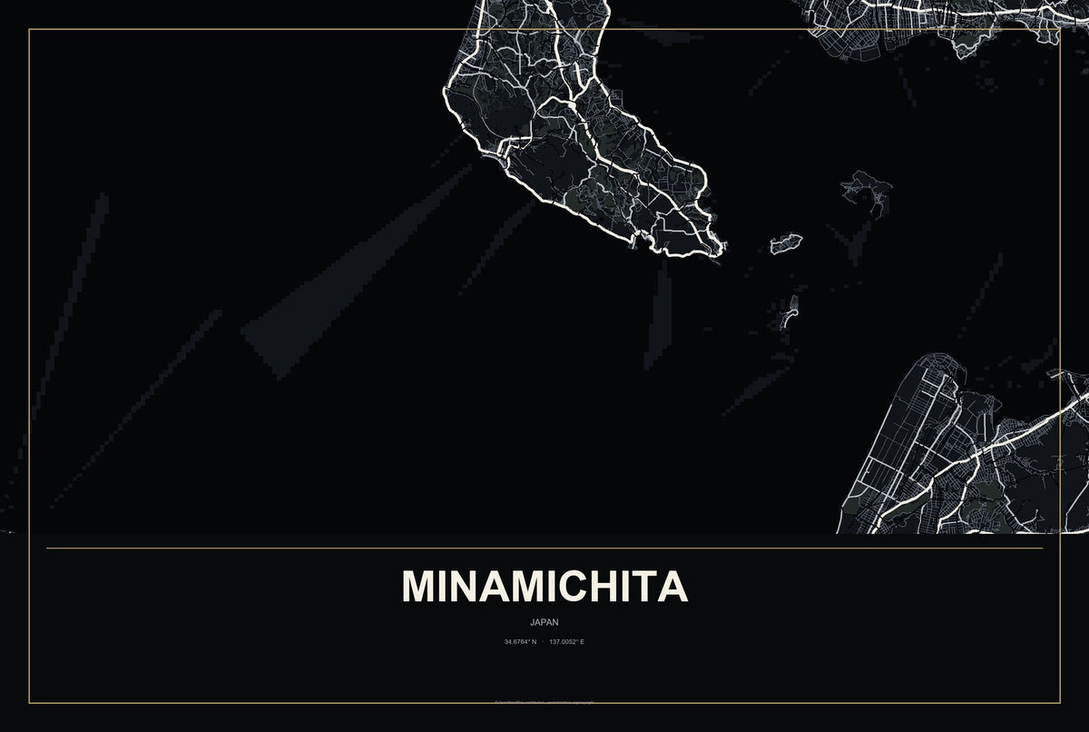Minamichita, Japan City Map Aluminum Sign in Metropolitan Noir style