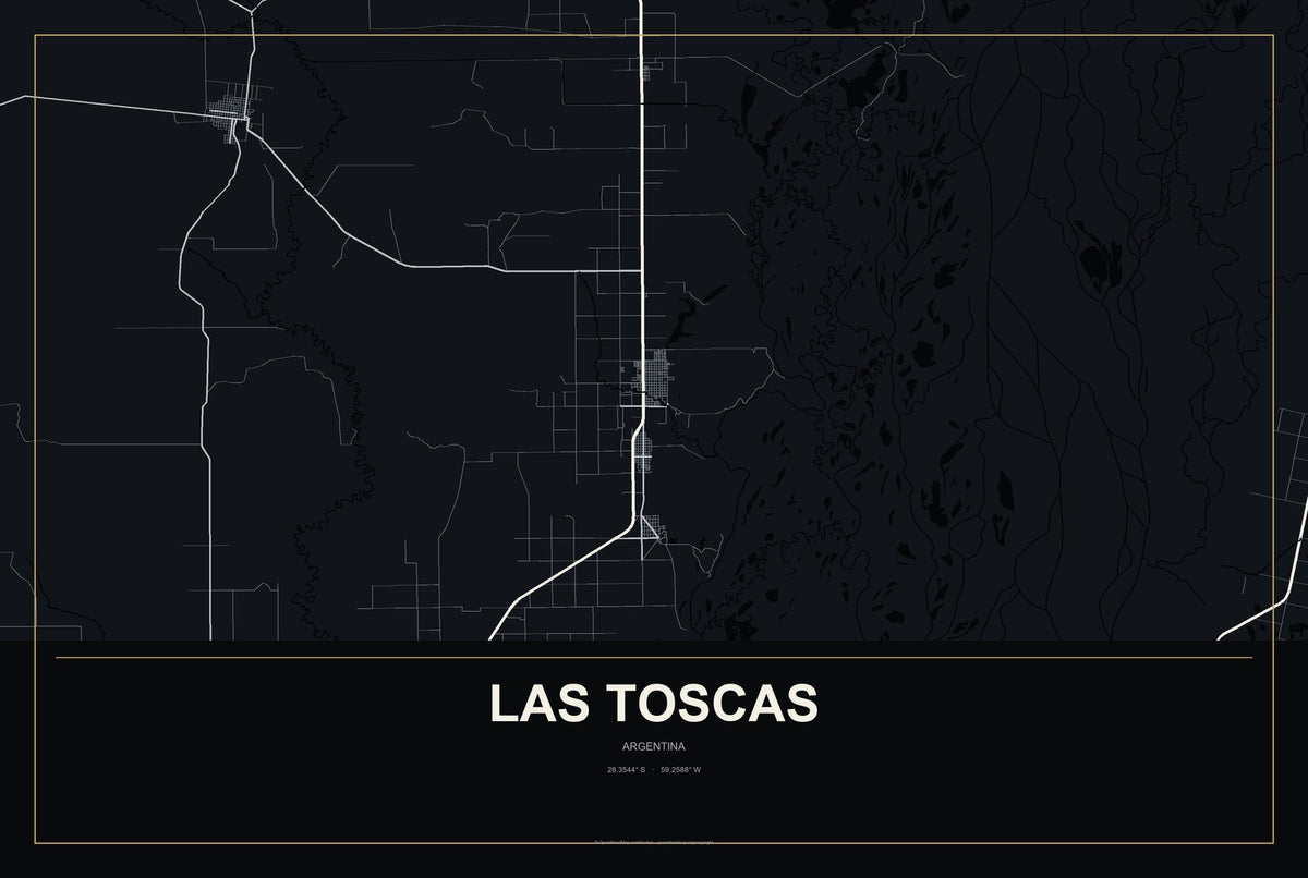 Las Toscas, Argentina City Map Aluminum Sign in Metropolitan Noir style