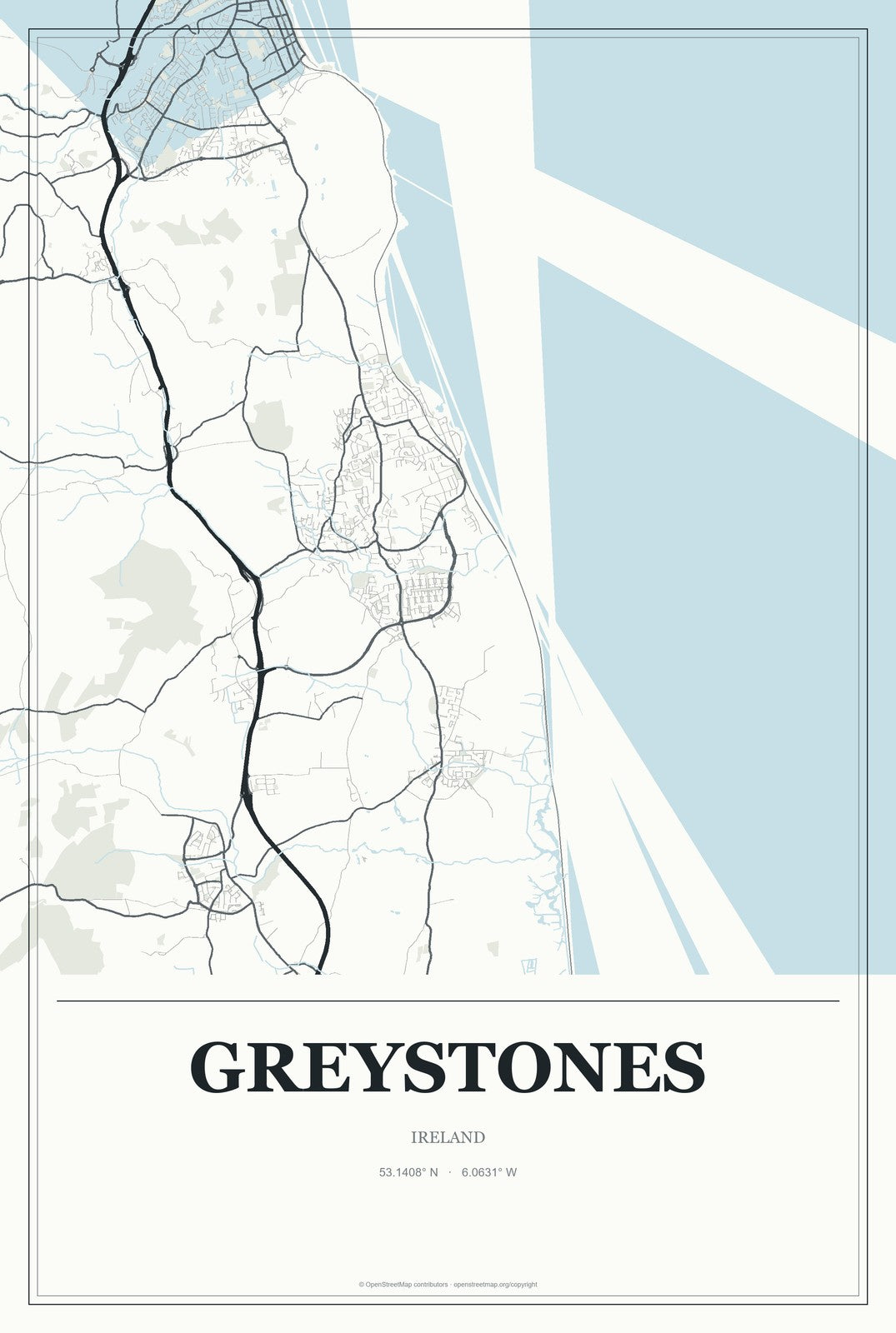Greystones, Ireland City Map Aluminum Sign in Gallery Air style