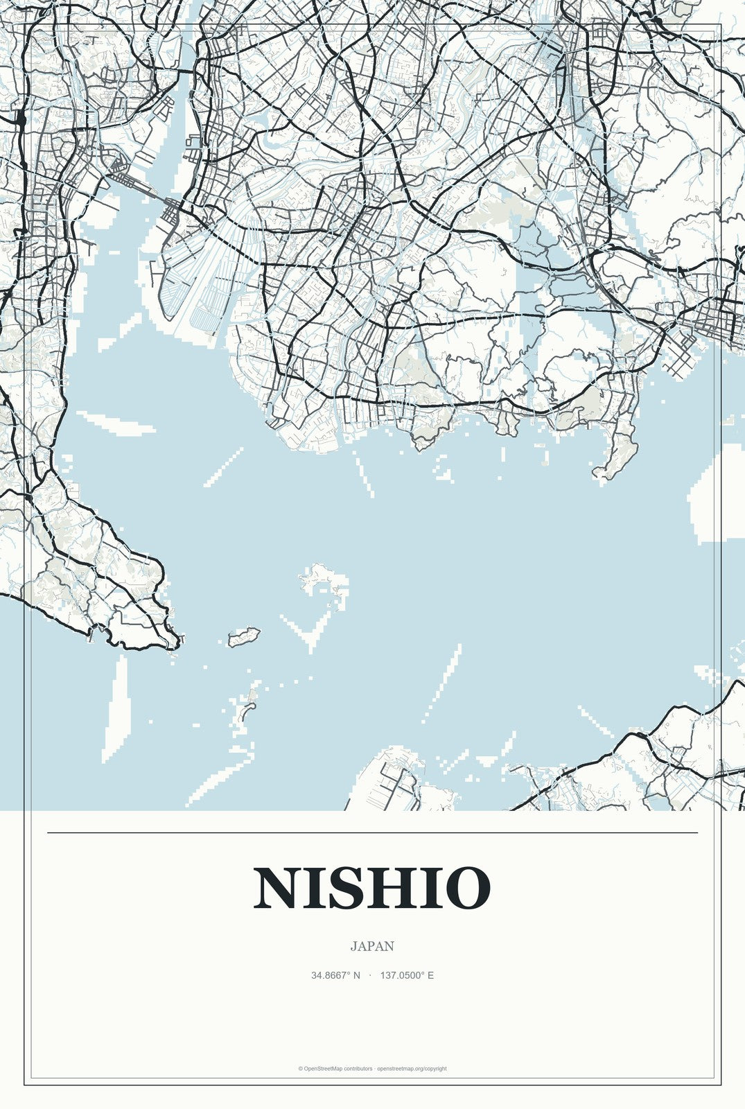 Nishio, Japan City Map Aluminum Sign in Gallery Air style