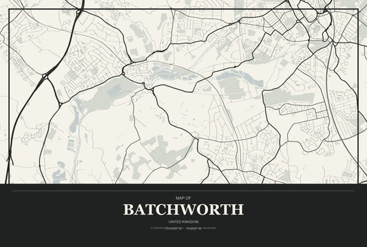 Batchworth, United Kingdom City Map Aluminum Sign in Museum Plaque style