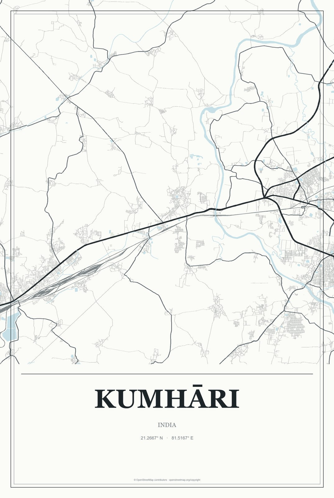 Kumhāri, India City Map Aluminum Sign in Gallery Air style