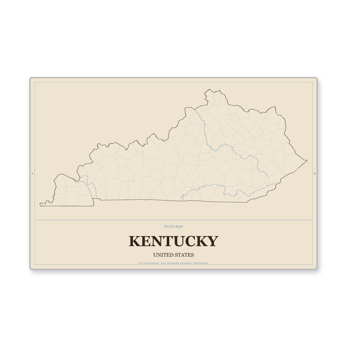 Kentucky state map aluminum sign in Heritage Nautical style