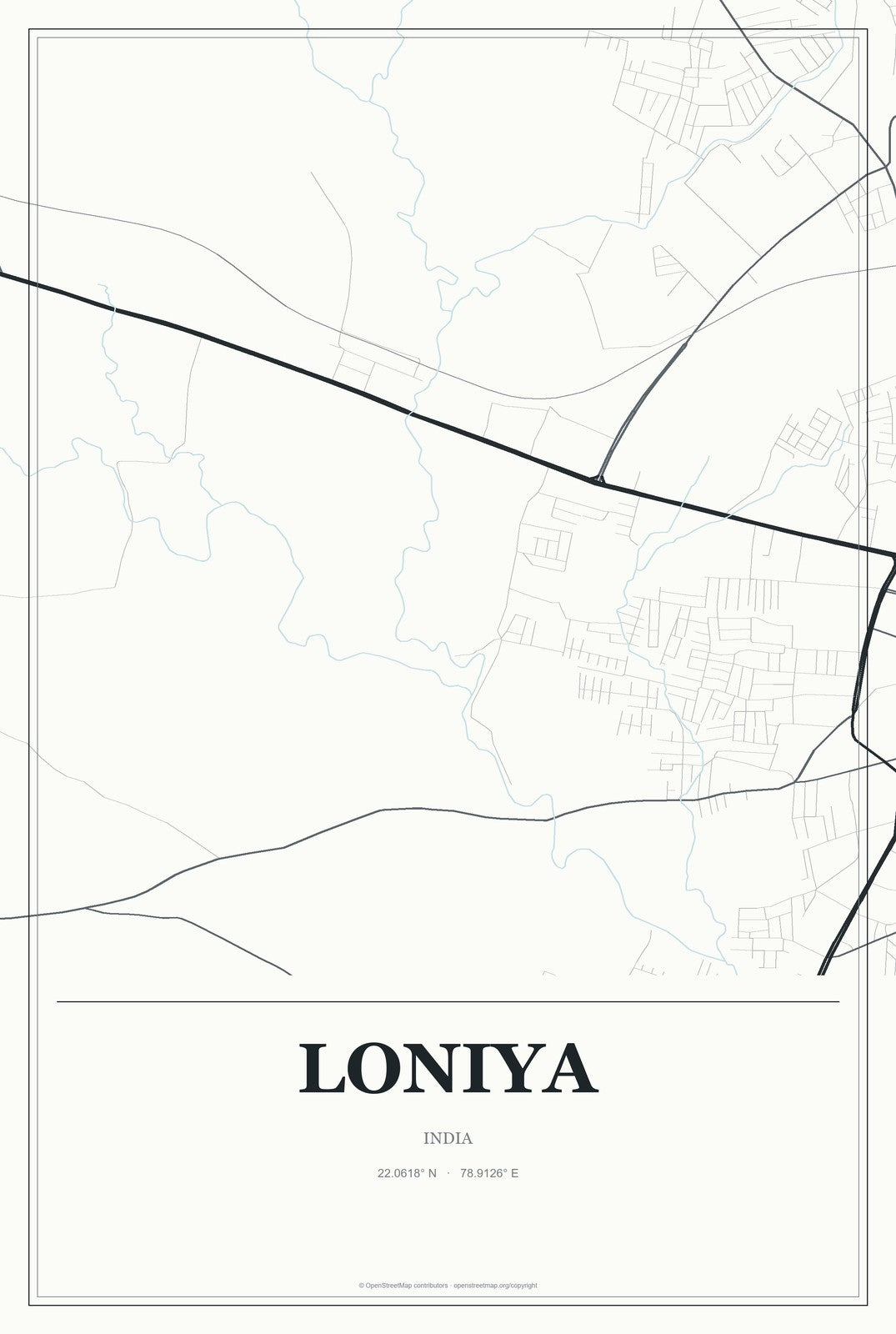 Loniya, India City Map Aluminum Sign in Gallery Air style
