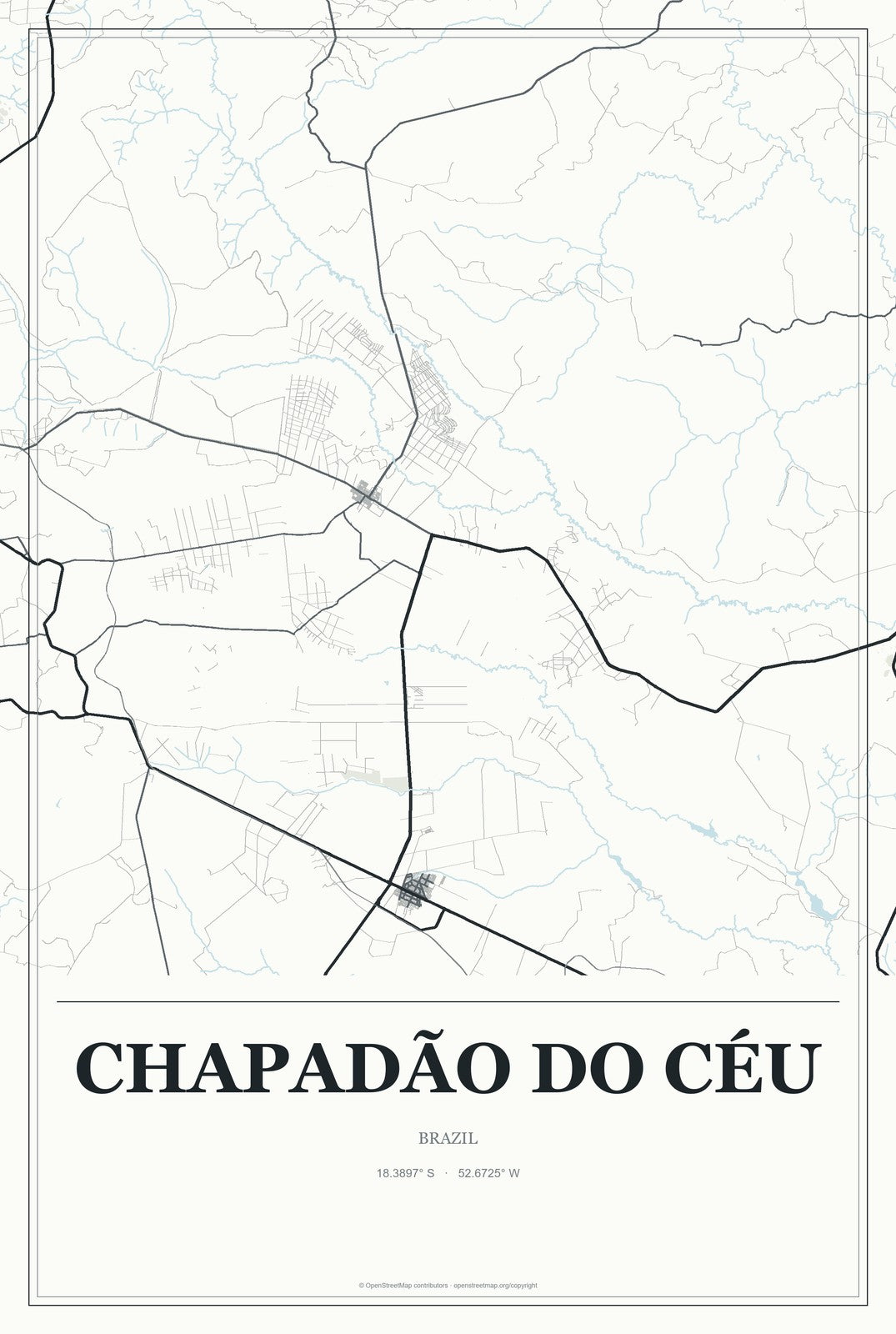 Chapadão do Céu, Brazil City Map Aluminum Sign in Gallery Air style