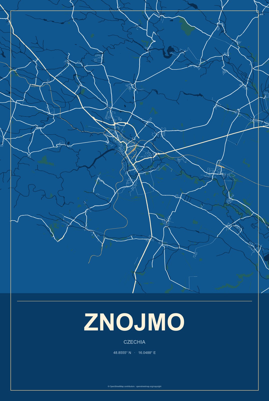 Znojmo, Czechia City Map Aluminum Sign in Harbor Cobalt style