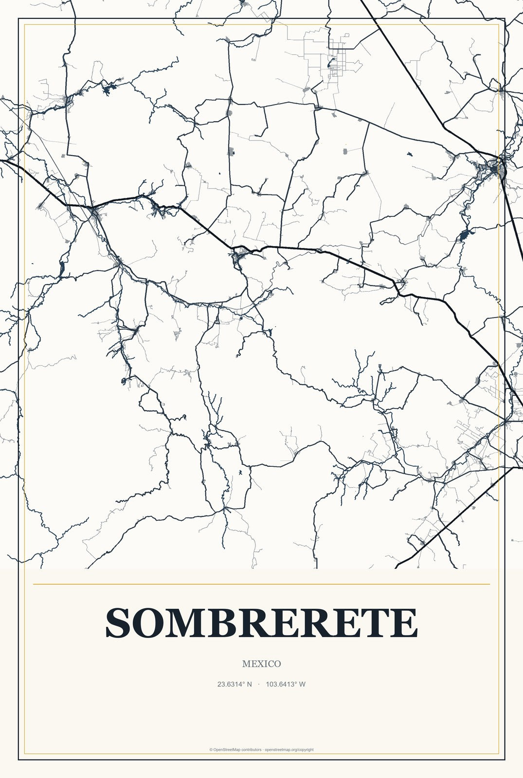 Sombrerete, Mexico City Map Aluminum Sign in Citrine Modern style