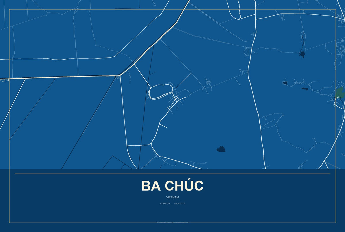 Ba Chúc, Vietnam City Map Aluminum Sign in Harbor Cobalt style