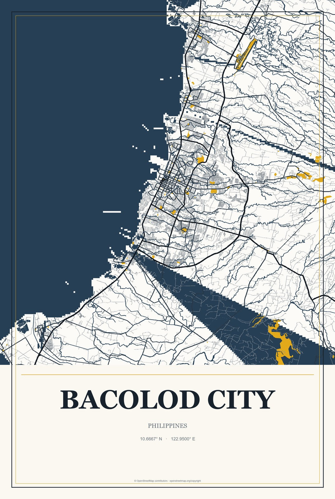 Bacolod City, Philippines City Map Aluminum Sign in Citrine Modern style