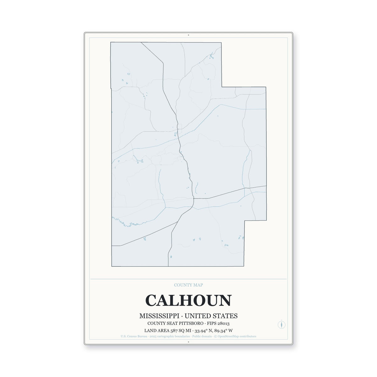 Calhoun County, Mississippi Map Aluminum Sign in Gallery Air style
