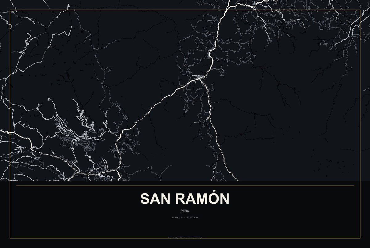 San Ramón, Peru City Map Aluminum Sign in Metropolitan Noir style