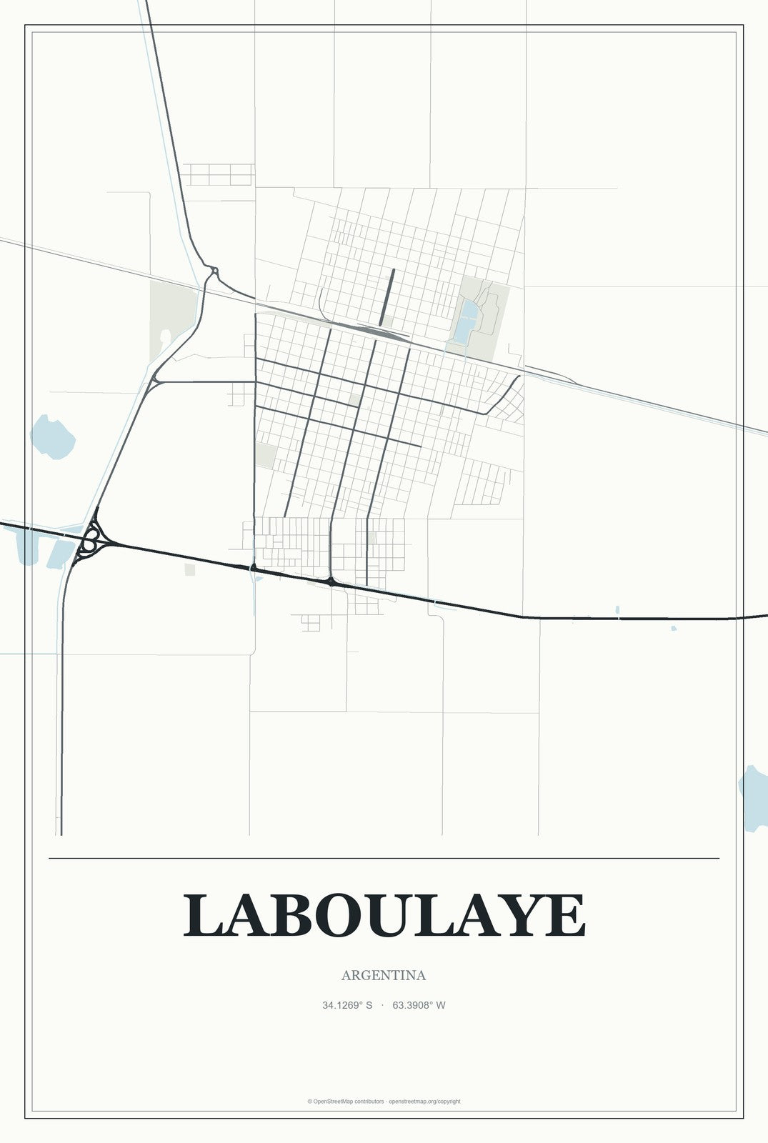 Laboulaye, Argentina City Map Aluminum Sign in Gallery Air style