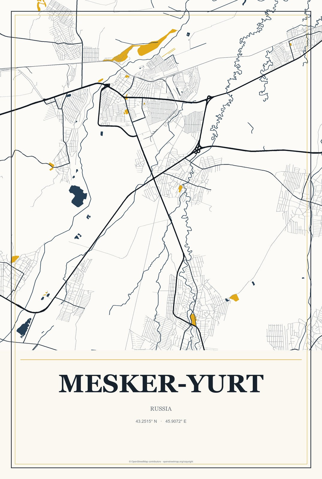 Mesker-Yurt, Russia City Map Aluminum Sign in Citrine Modern style